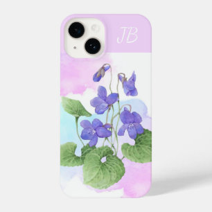 Custom Initials Wild Violet Garden flower Art iPhone 14 Case
