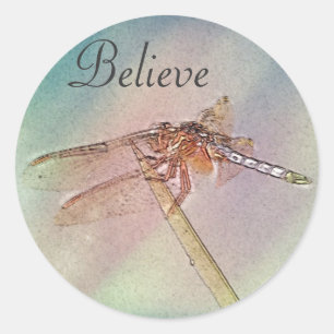 Custom Inspirational Dragonfly Pastel Classic Round Sticker