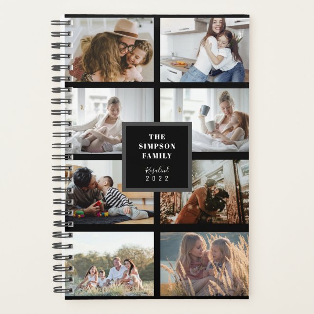 Custom INSTA 8 Family Photos Collage Black Planner (Front)