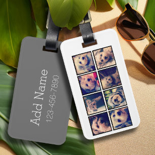 Custom Instagram 8 Photo Collage Text on Back Luggage Tag