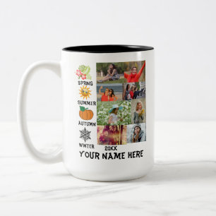 Custom Instagram 8 photo collage year season Two-Tone Coffee Mug