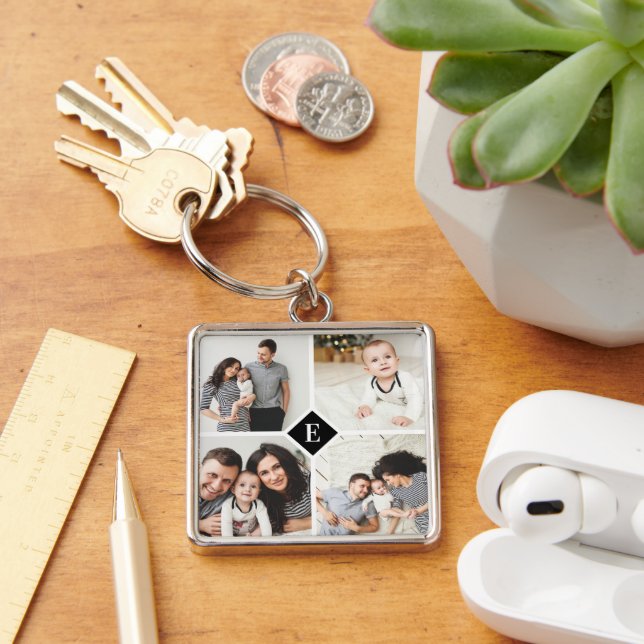 Custom Instagram Photo Collage Family Monogram Key Ring (Desk)