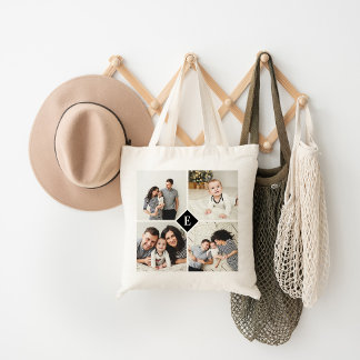 Custom Instagram Photo Collage Family Monogram Tote Bag