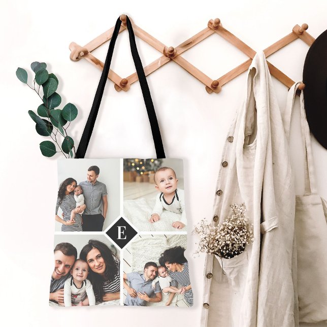 Custom Instagram Photo Collage Family Monogram Tote Bag (Creator Uploaded)