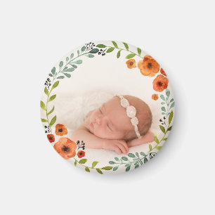 Custom Instagram Photo   Watercolor Floral Wreath Magnet