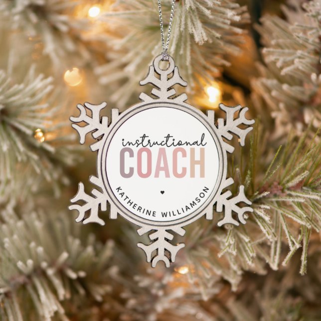 Custom Instructional Coach Educational Coach Gifts Snowflake Pewter Christmas Ornament (Tree)