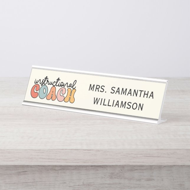 Custom Instructional Coach Educational Coach Retro Desk Name Plate (Front)