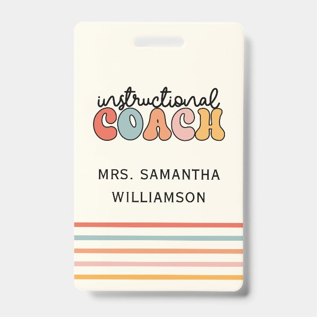 Custom Instructional Coach Educational Coach Retro ID Badge (Front)