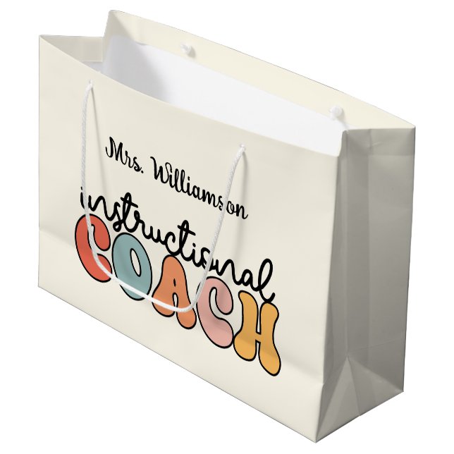 Custom Instructional Coach Educational Coach Retro Large Gift Bag (Front Angled)