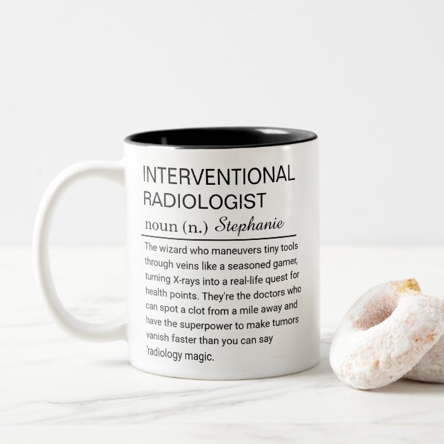 Custom Interventional Radiologist Definition Funny Two-Tone Coffee Mug (With Donut)