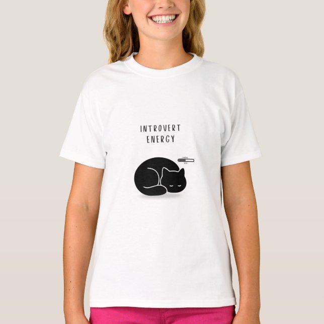 Custom Introvert Energy Minimalist Cat Girls’ T-Shirt (Front)
