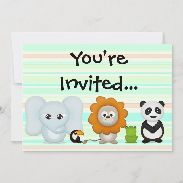 Custom Invitation, Cute Animals for Baby or Kids.. Invitation (Front)