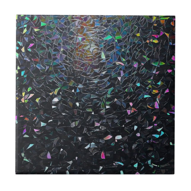 Custom Iridescent Abstract Stained Glass Pattern Ceramic Tile (Front)