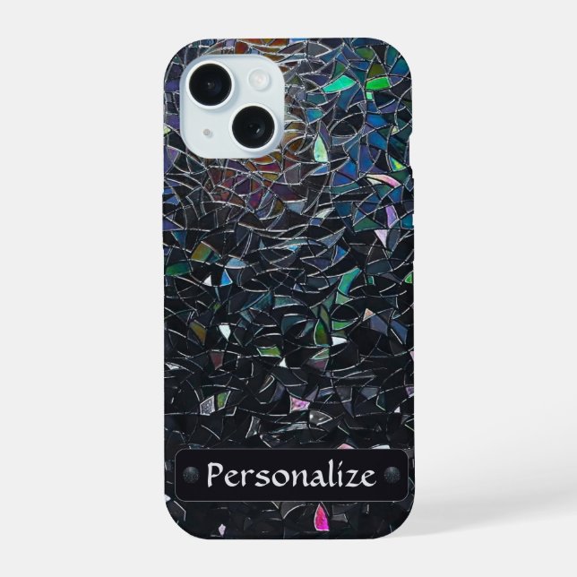 Custom Iridescent Abstract Stained Glass Pattern iPhone 15 Case (Back)