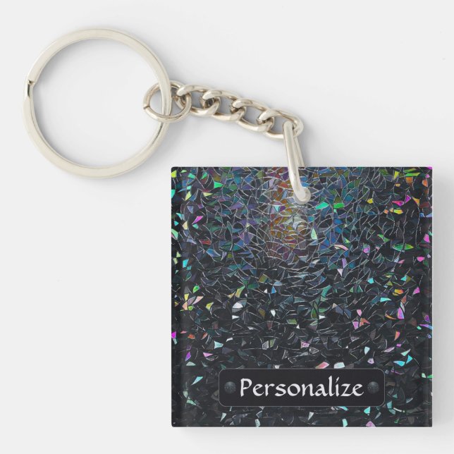 Custom Iridescent Abstract Stained Glass Pattern Key Ring (Front)