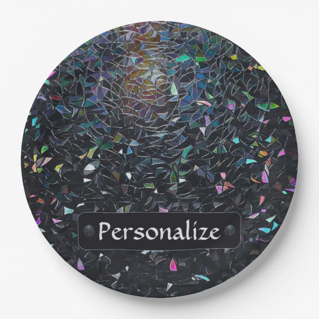 Custom Iridescent Abstract Stained Glass Pattern Paper Plate (Front)