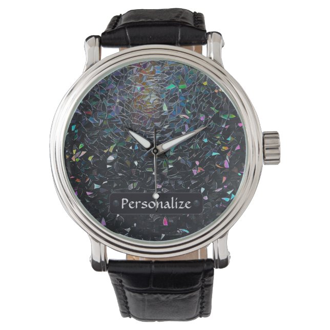 Custom Iridescent Abstract Stained Glass Pattern Watch (Front)