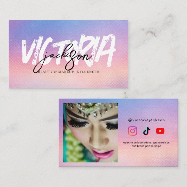Custom Iridescent Beauty Makeup Influencer Vlogger Business Card (Front/Back)