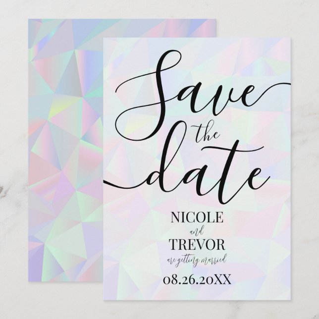 Custom Iridescent Geometric Wedding Save The Date (Front/Back)
