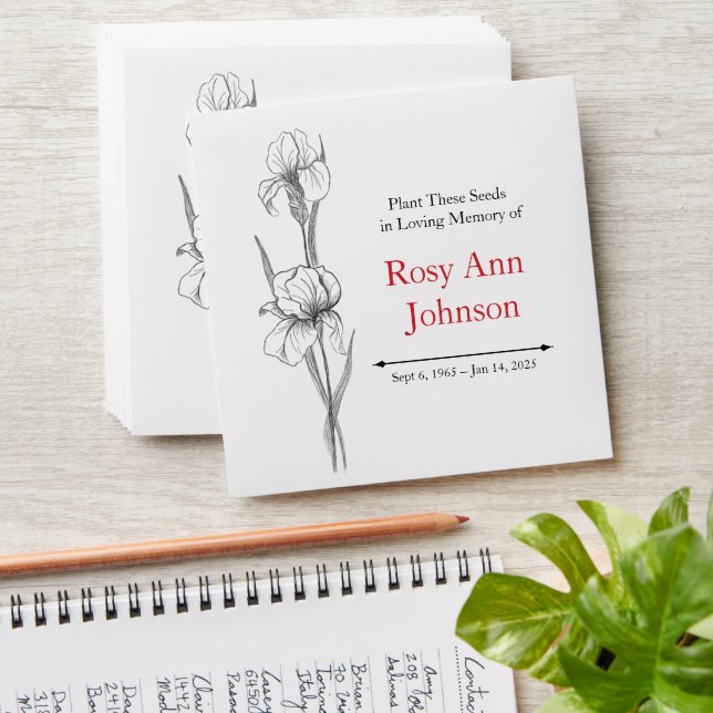 Custom Iris Memorial Seed Envelope (Stacked)
