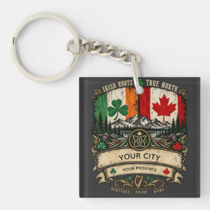 Custom Irish Canadian Flag City Province Heritage Key Ring