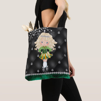 Custom Irish Dance Blonde Girl Green, Black Tote Bag