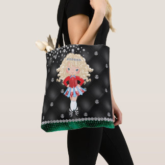 Custom Irish Dance Blonde Girl Green, Black Tote Bag