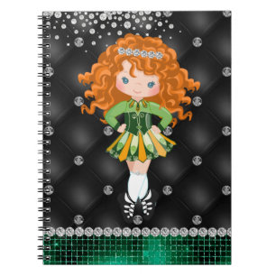 Custom Irish Dance Redhead Girl Green, Black Notebook