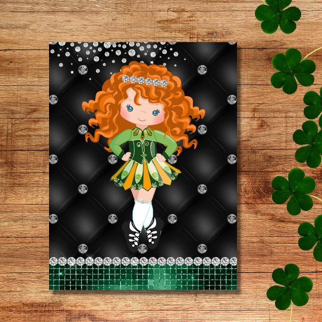 Custom Irish Dance Redhead Girl Green, Black Postcard (Creator Uploaded)
