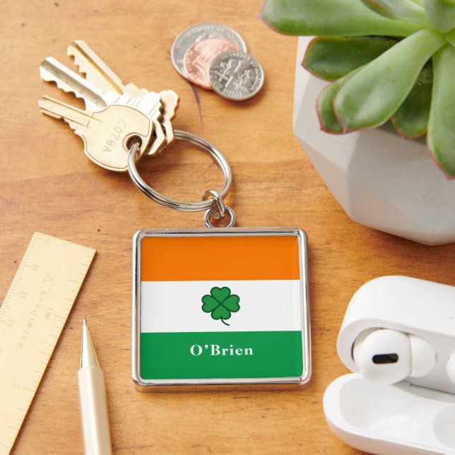 Custom Irish Flag Bottle Opener with Last Name Key Ring (Desk)
