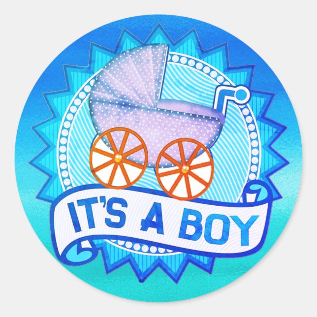 Custom IT'S A BOY Baby Gender Reveal Party Pins  C Classic Round Sticker (Front)