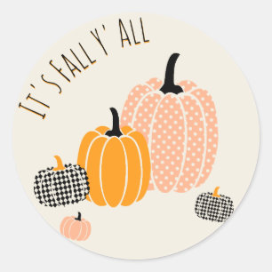 Custom It's Fall Y'All Pumpkin Chequered Dots  Classic Round Sticker