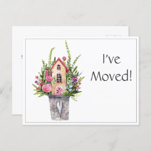 Custom, I've Moved, Watercolor Illustration, Postcard