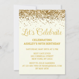 Custom Ivory and Gold Glitter 50th Birthday Party Invitation