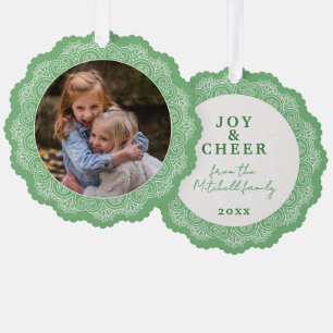 Custom Ivory White Mandala Wreath On Light Green Tree Decoration Card
