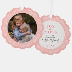 Custom Ivory White Mandala Wreath On Peach Pink Tree Decoration Card