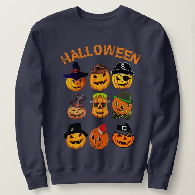 Custom Jack Lantern Carved Pumpkin Funny Halloween Sweatshirt (Design Front)