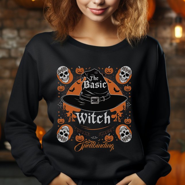 Custom Jack o Lantern Skull Halloween Witch Womens Sweatshirt (Creator Uploaded)