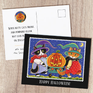 Custom Jack O'Lantern Halloween Witch Cat Postcard
