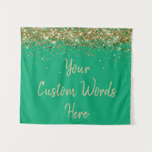 Custom Jade Green Gold Birthday Party Photo Booth Tapestry