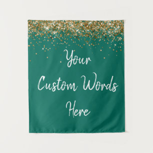 Custom Jade Green Gold Birthday Party Photo Booth Tapestry