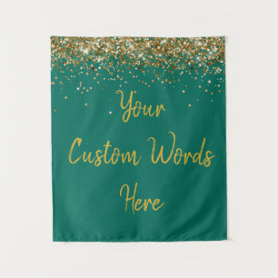 Custom Jade Green Gold Birthday Party Photo Booth Tapestry