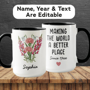 Custom January Birth Flower Mug - Carnation & Name
