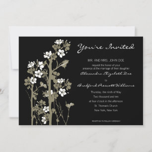Custom Japanese Floral Wedding Invitation :: black