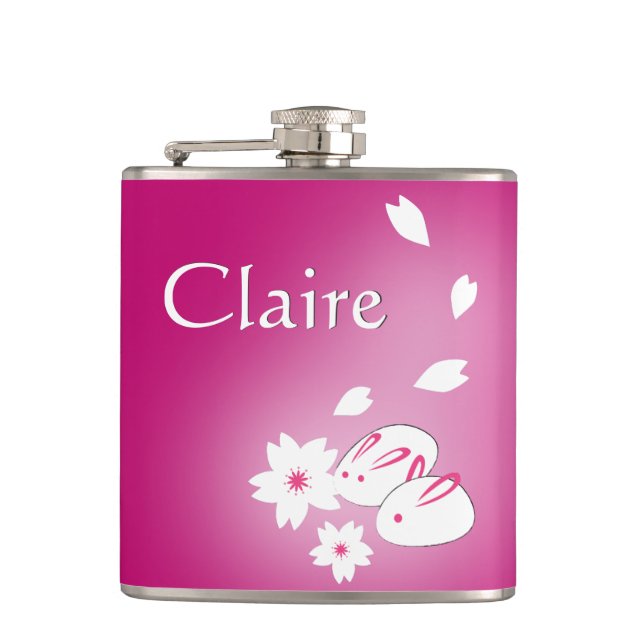 Custom Japanese Snow Rabbits & Sakura Hip Flask (Front)