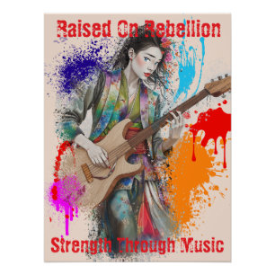 Custom Japanese Woman Guitarist Art Inspirational Poster