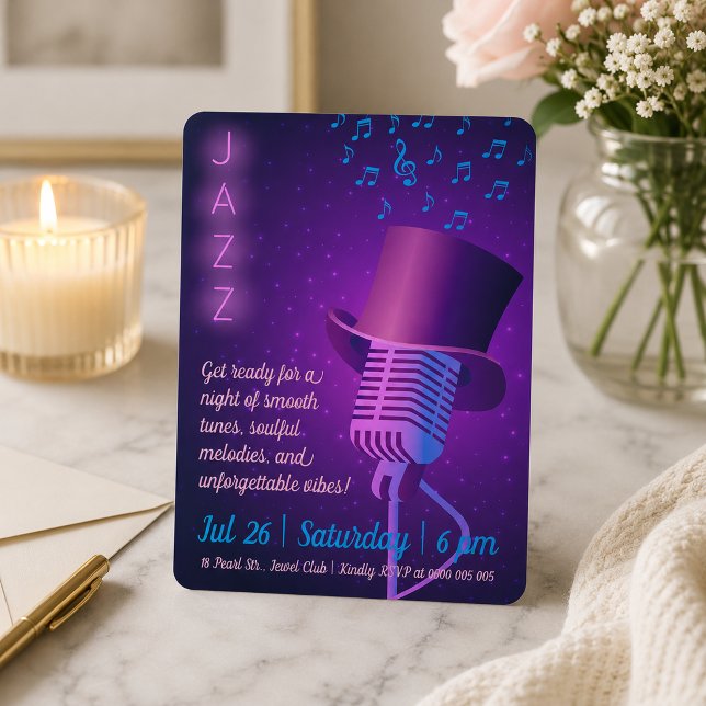 Custom Jazz Club Invitation with Retro Microphone  (Creator Uploaded)