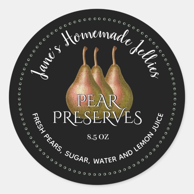 Custom Jelly Label Pear Preserves Vintage Pears (Front)