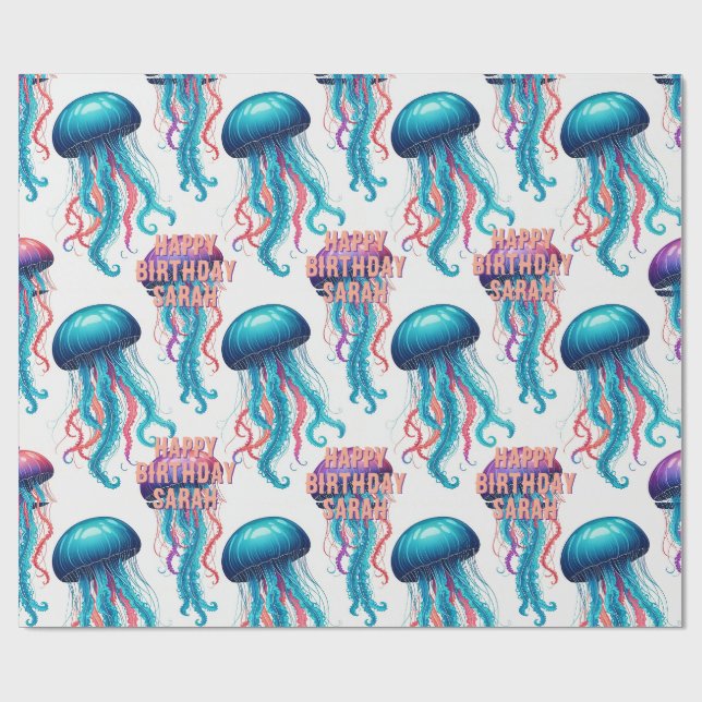 Custom Jellyfish Illustration Wrapping Paper –  (Flat)