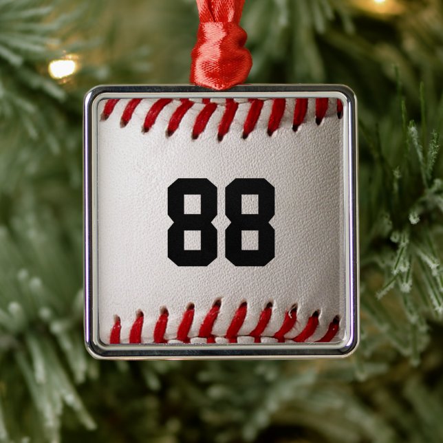 Custom Jersey Number Baseball Player Design Metal Ornament (Tree)